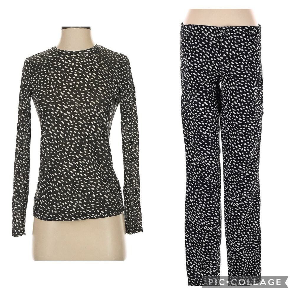 Tory Burch Pima Cotton Tshirt Top XXS & Jeggings SZ 25 Black White Dots Outfit